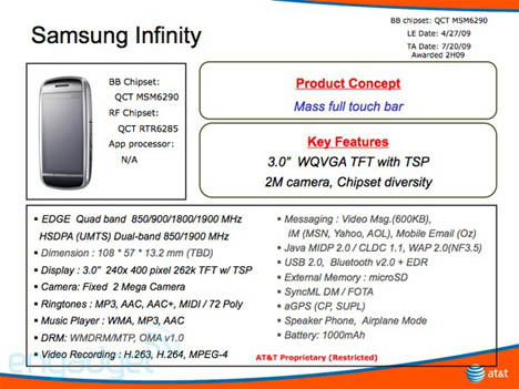 AT&T To Sell Samsung Infinity Budget Touchscreen Handset