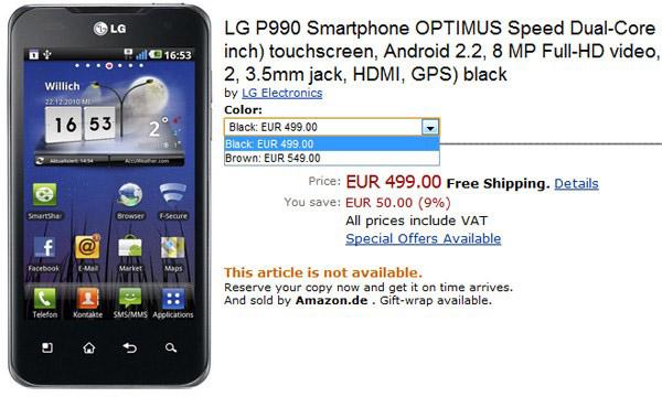 LG Optimus 2X and Optimus Black up for pre order at Amazon Germany LG Optimus 2X and Optimus Black up for pre order at Amazon Germany