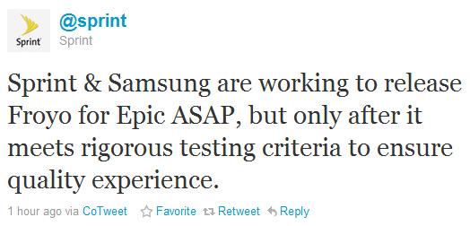 Sprint says Android 2.2 Froyo heading for Samsung Epic 4G Sprint says Android 2.2 Froyo heading for Samsung Epic 4G