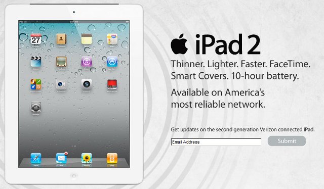 Verizon Wireless advertises iPad 2 Verizon Wireless advertises iPad 2