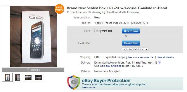 T Mobile G2X can be yours for $799 on eBay T Mobile G2X can be yours for $799 on eBay
