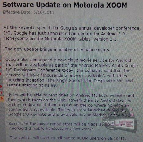 Motorola XOOM updated to Android 3.1 today Motorola XOOM updated to Android 3.1 today