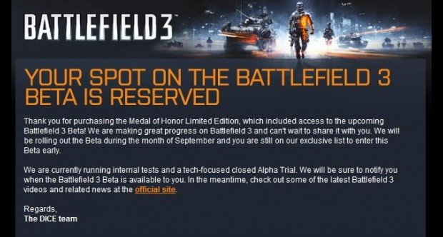 Battlefield 3 beta invite
