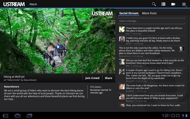 Ustream for Android Honeycomb tablets released Ustream for Android Honeycomb tablets released