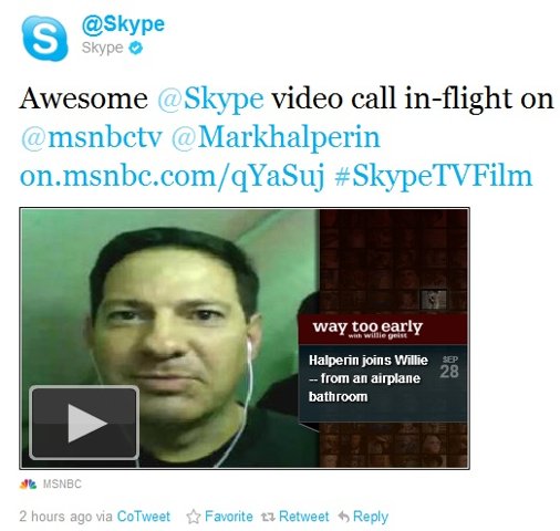 Skype in flight video call made on MSNBC TV Skype in flight video call made on MSNBC TV