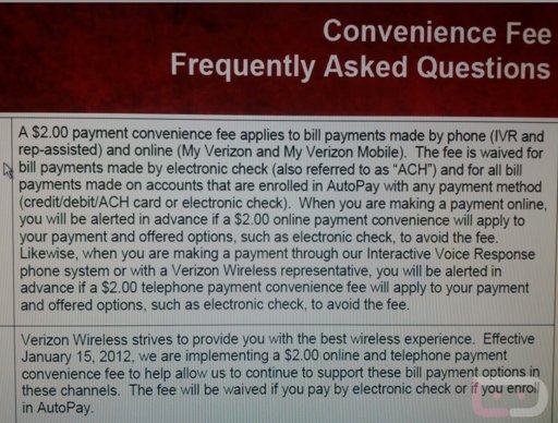 Verizon convenience fee