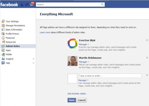 Facebook Pages Gets Admin Roles