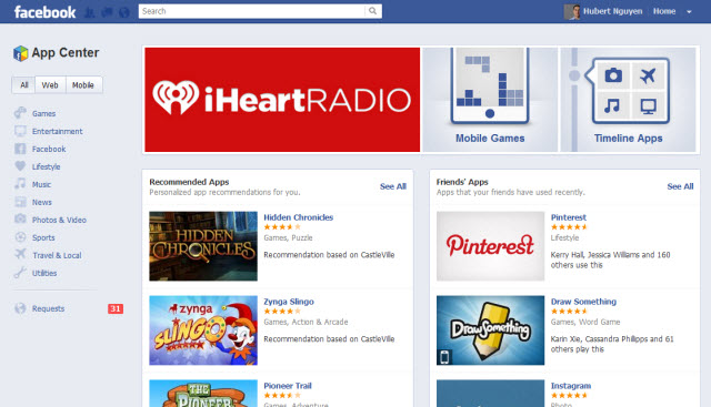 The Facebook App Center, Publicly Available The Facebook App Center, Publicly Available