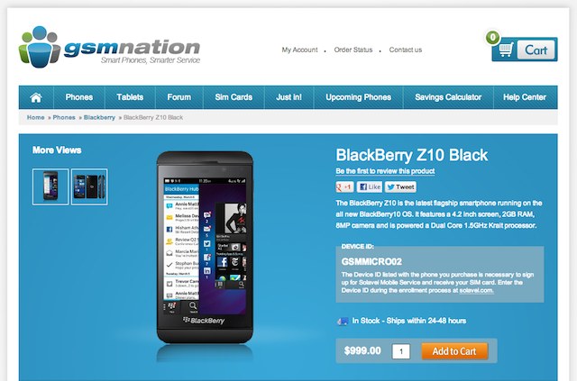 BlackBerry Z10 Available In The U.S. For $999 Contract Free BlackBerry Z10 Available In The U.S. For $999 Contract Free