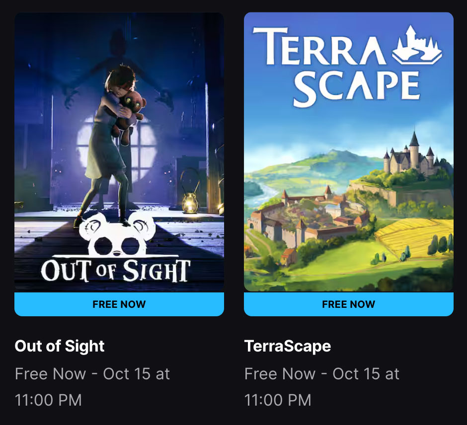 Claim Out of Sight and TerraScape Free on Epic Before Oct 15